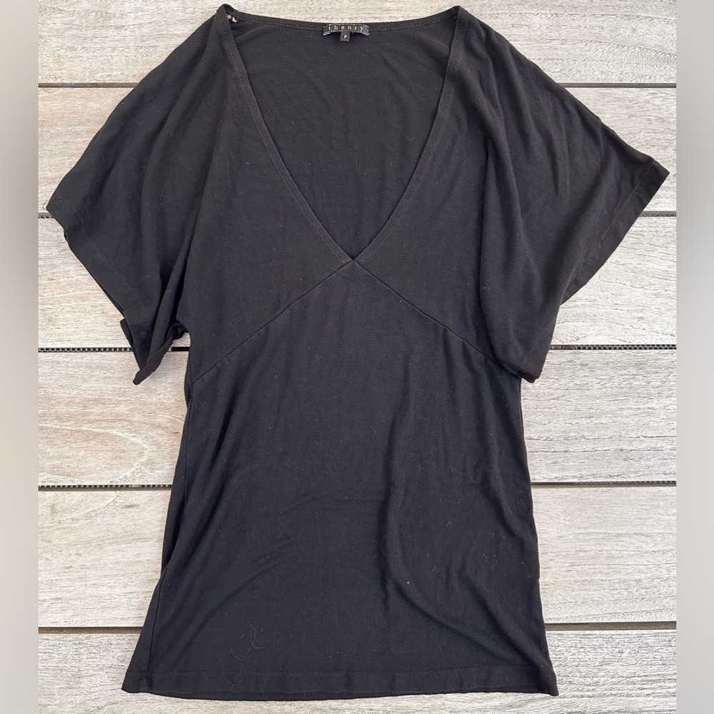 LADIES Theory Vintage Black Stretch Fitted Short Sleeve Blouse Shirt - Petite - Picture 3 of 11